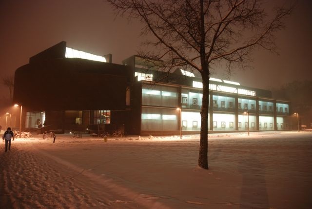 Art Building West wide looking south at night